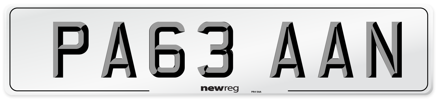 PA63 AAN Number Plate from New Reg